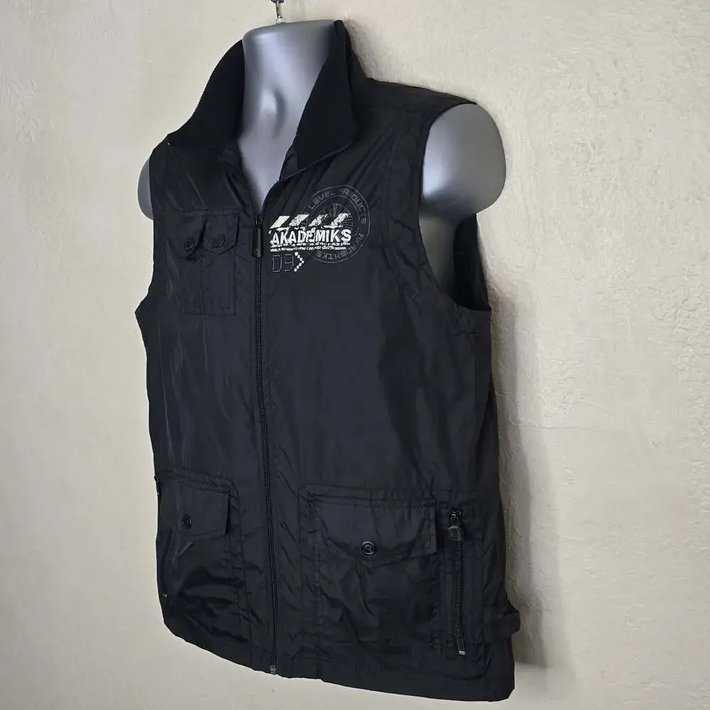 Akademiks Men's Graphic Print Tactical Ranger Style Vest Black Size XL